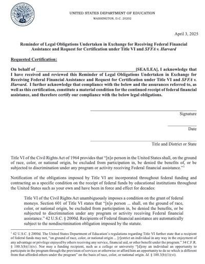 States ordered by U.S. Education Department to certify school DEI ban or lose funds – News From The States
