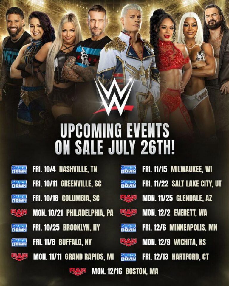 WWE live televised events schedule – ESPN